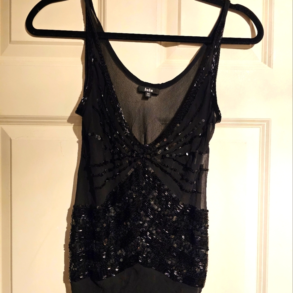 LULU BLACK BEADED SHEER TOP